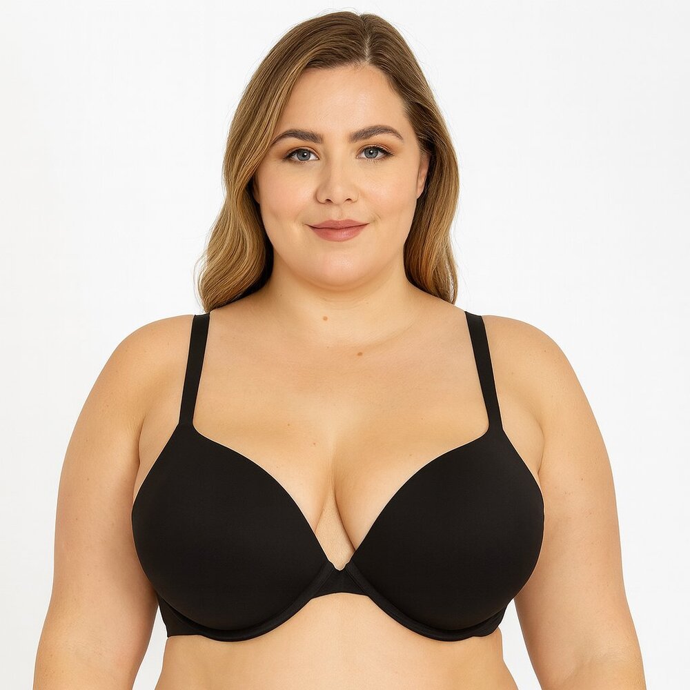 Cacique Lane Bryant Bra 46DDD Black Plunge Cotton Blend Women’s Plus Size